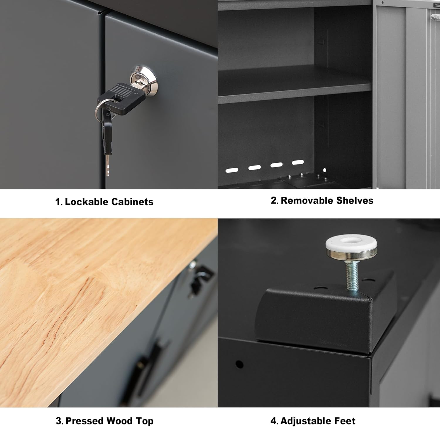 Torin Garage Storage Cabinet Set - 6-Piece Tool Organizer with Lockers & Wood Workbench | Black/Grey, 76.8" L x 18.5" W x 75.79" H