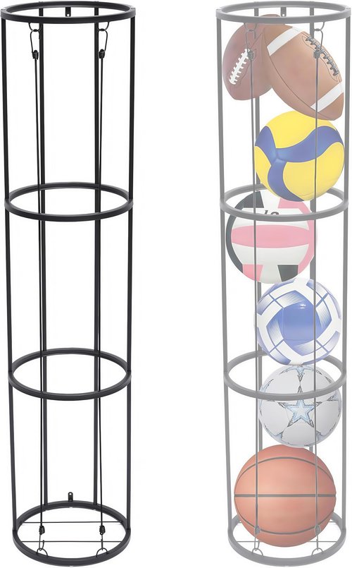 awagas 3 Layer Garage Ball Storage Rack, Wall-Mounted Basketball Holder, Space Saving Vertical Ball Rack for Soccer, Volleyball, Football Easier Access Ball Organizer, for Garages, Gym and Home