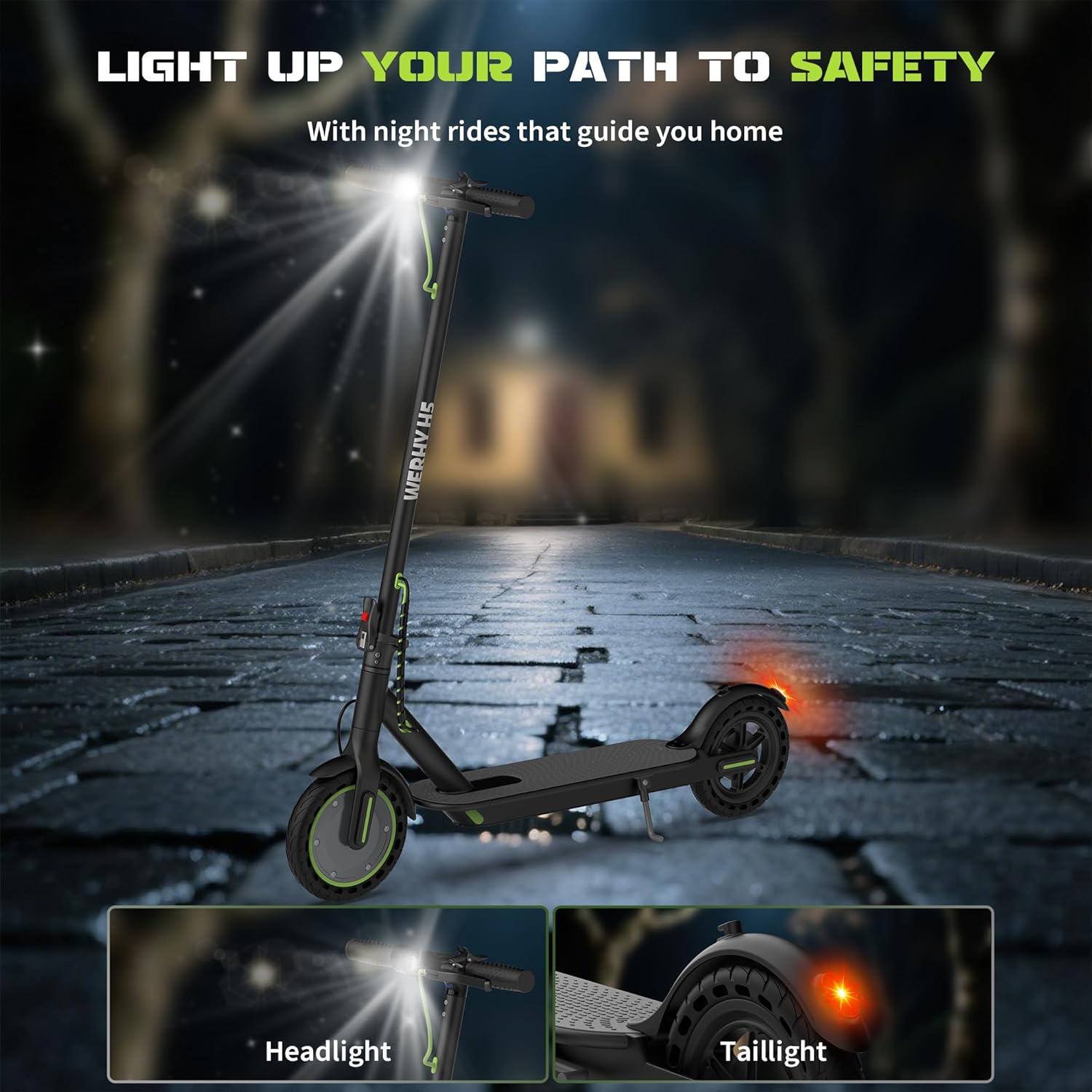 WERHY Electric Scooter - 350W/500W Motor, 19/22 MPH Speed, 15-28 Miles Range | Lightweight & Foldable with Dual Braking Systems