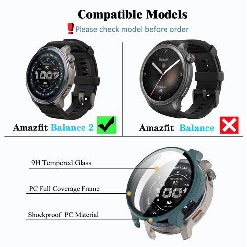 Qaerre [4-Pack] Screen Protector Case with Tempered Glass Compitible with Amazfit Balance 2 Smart Watch, Hard PC Case Screen Protector Cover Bumper Accessories for Women Men