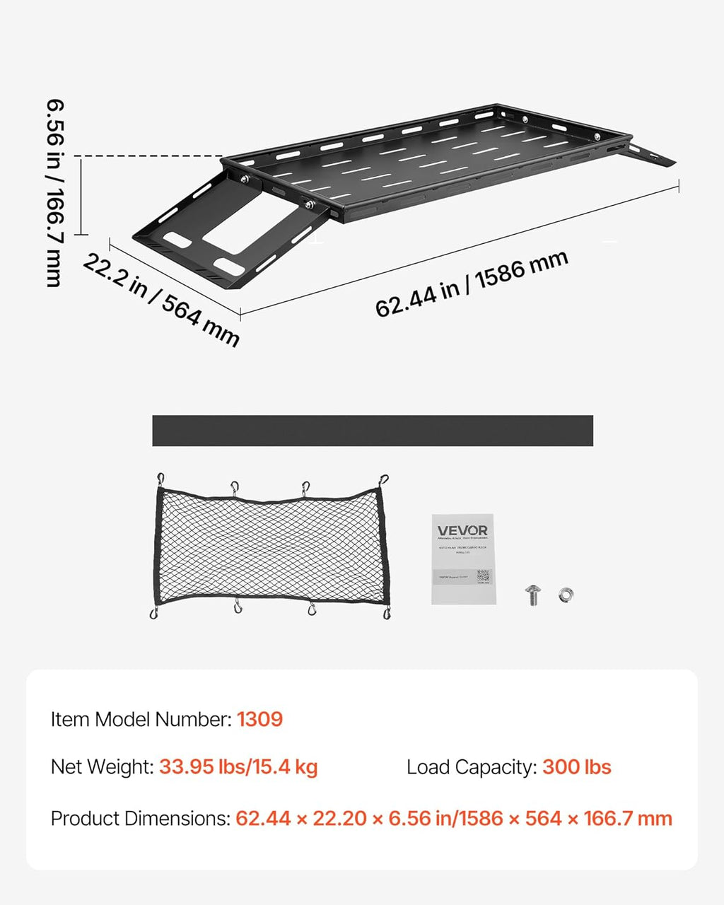 VEVOR Rear Trunk Cargo Rack - 300 lbs Capacity Carbon Steel Tray for 2007-2024 Jeep Wrangler JK 4 Door