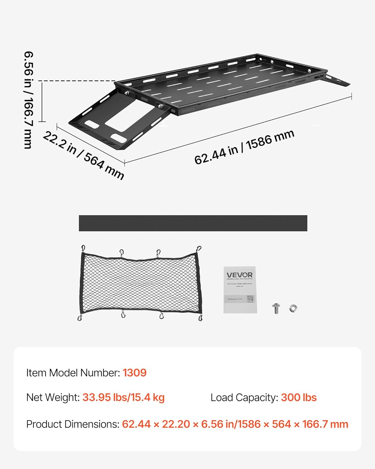 VEVOR Rear Trunk Cargo Rack - 300 lbs Capacity Carbon Steel Tray for 2007-2024 Jeep Wrangler JK 4 Door