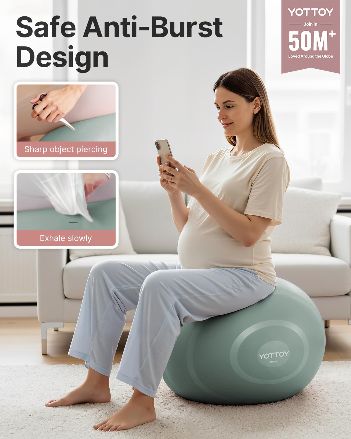 YOTTOY Anti-Burst Exercise Ball for Working Out, Yoga Ball for Pregnancy,Extra Thick Workout Ball for Physical Therapy,Fitness with Pump (Green)