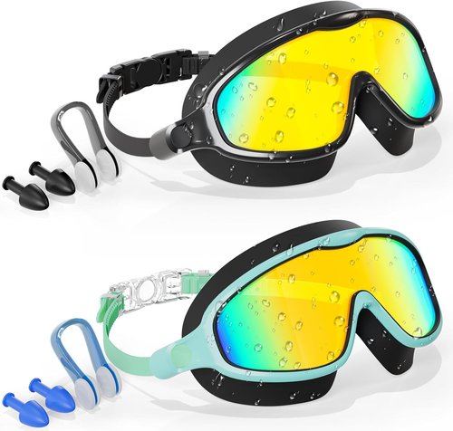 Aegend Swim Goggles for Kids 3-14 - 2 Pack Wide Frame, Anti-Fog & UV Protection for Clear Vision