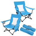 Joyfair Beach Camping Chair (2 Pack), Outdoor Folding Lawn Chair for Adults, Heavy Duty Portable Chair with Armrest for Outside Fishing, Sport, Patio, Cup Holder & Storage Pocket, Carry Bag (Blue)
