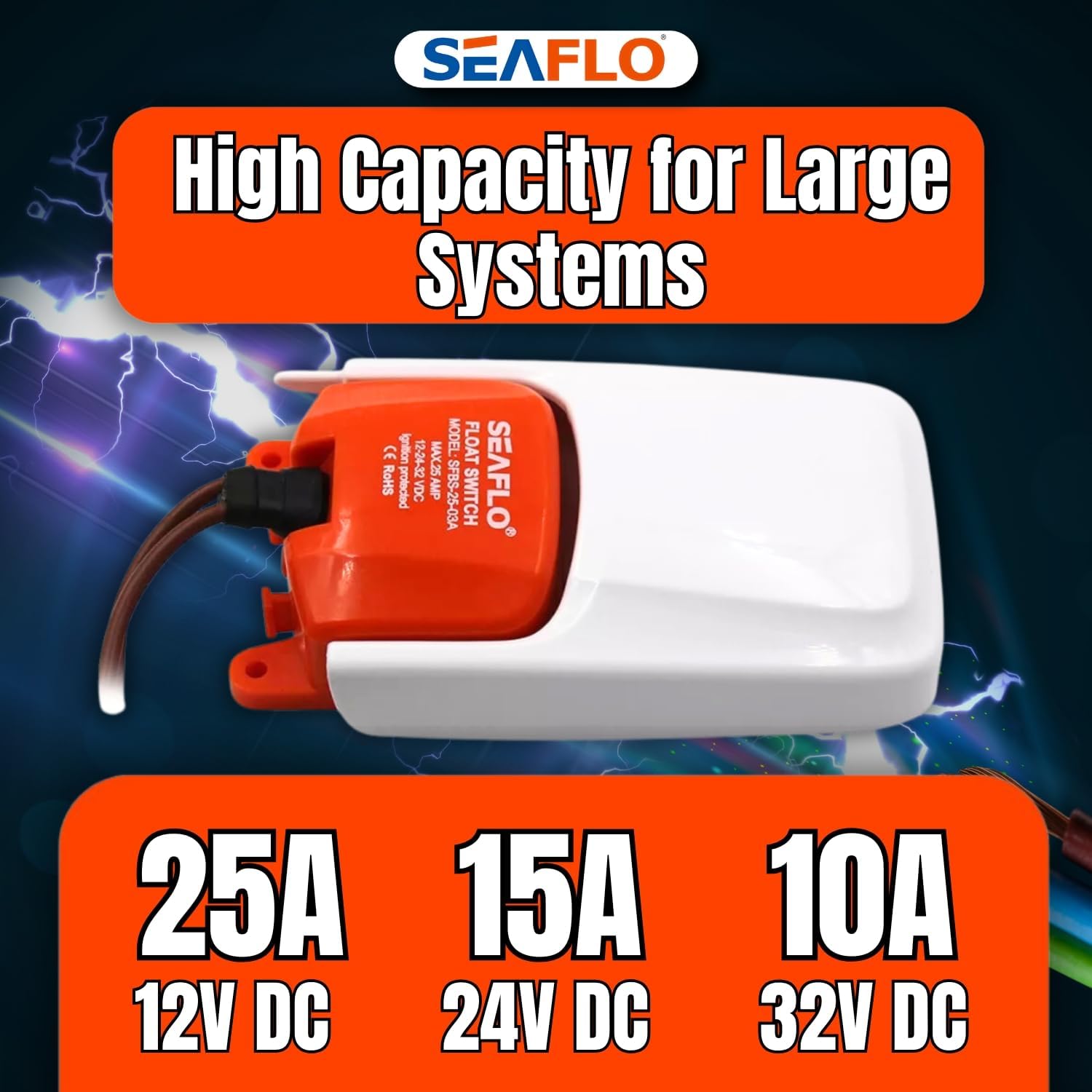 SEAFLO Heavy Duty Bilge Pump Float Switch - Compatible with 12V, 24V, 32V Systems