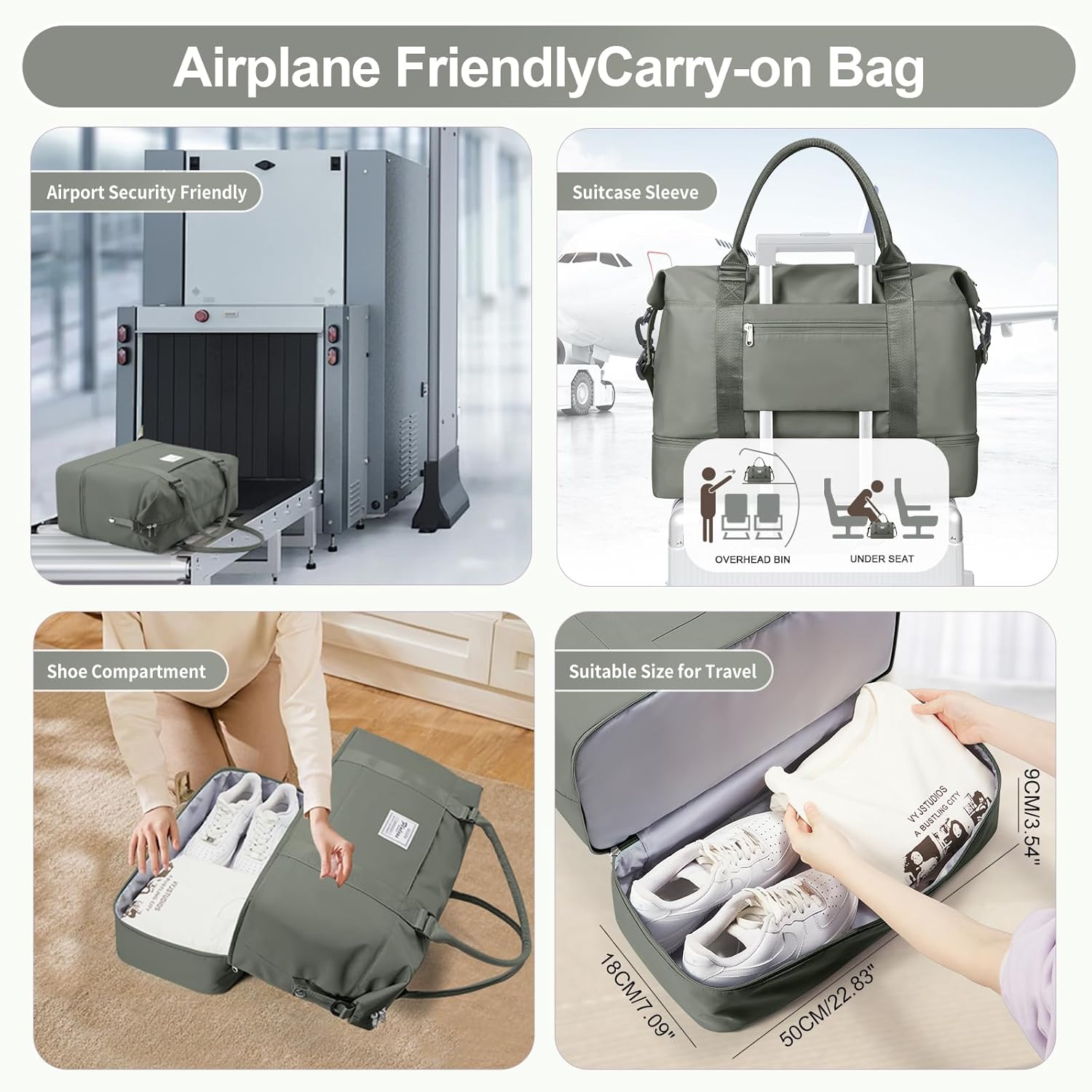 Skiennix Travel Duffle Bag - Stylish Weekender with Shoe Compartment | 3-Piece Set in Olive Green