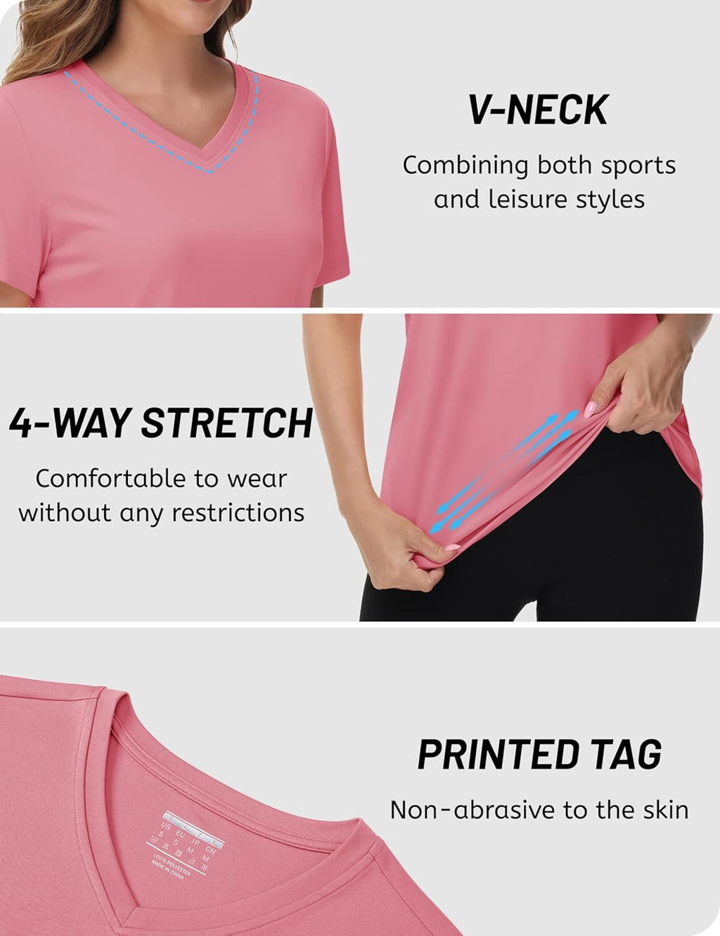 TACVASEN Women's V-Neck Athletic Tee - UPF 50+ Sun Protection & Quick-Dry Fabric | Short Sleeve Workout Top