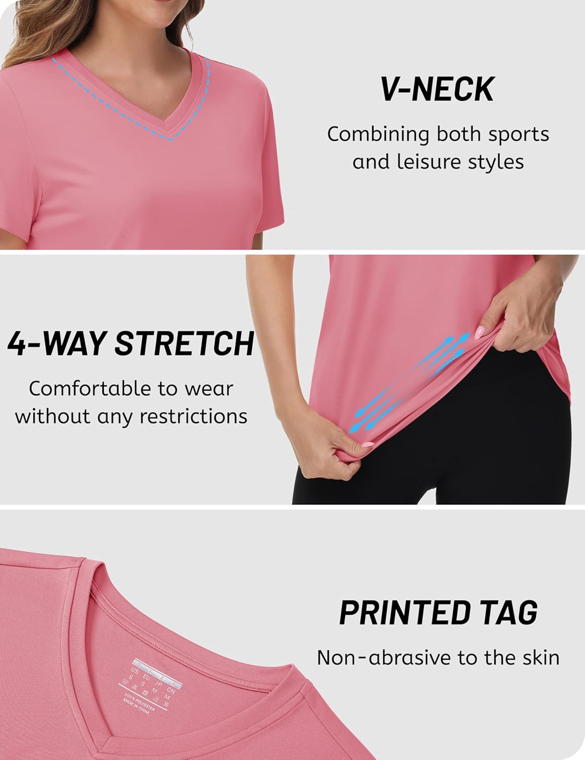 TACVASEN Women's V-Neck Athletic Tee - UPF 50+ Sun Protection & Quick-Dry Fabric | Short Sleeve Workout Top
