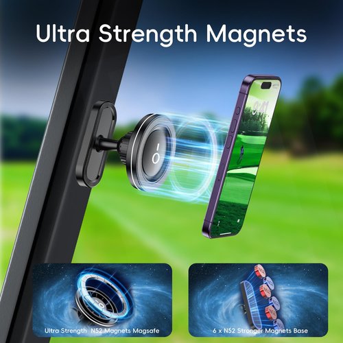 byBOMYA Magnetic Golf Cart Phone Holder for MagSafe iPhone 16 Pro Max Plus 15 14 13 12 Mini, Alloy Strong Magnetic Phone Mount Golf Cart Accessories Compatible with EZGO/Club Cart/Yamaha Golf Cart