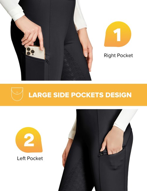 FitsT4 Sports Women's Full Seat Riding Tights with Zipper Pockets Horseback Riding Pants Equestrian Breeches for Women Black M