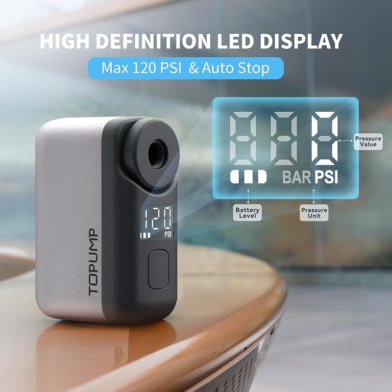 Mini Electric Bike Pump 120 PSI with Digital Gauge & Type-C Charge