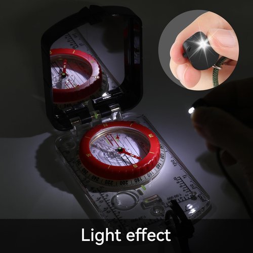 Compass Hiking Survival with Sighting Mirror, Declination Adjustment, Clinometer, and LED Light—Built for Hiking, Camping, Hunting, and Survival Navigation, Boy Scout Gifts