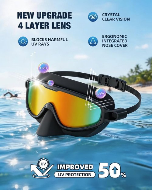 Aegend Swim Goggles - Anti-Fog, UV Protection, No-Leak Design | 2 Pack with Nose Cover for Adults