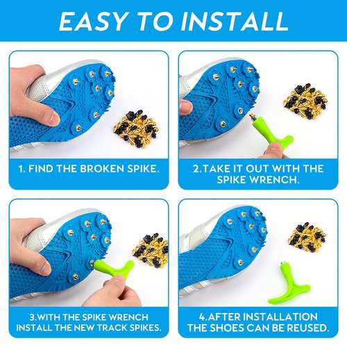 1/4 Inch Track Spikes, 220pcs Alloy Steel Track and Cross Country Spikes Golf Shoe Spikes with Spike Wrench, Replacement Spikes for Sprint Sports Short Running Track Shoes (110 Black + 110 Gold)