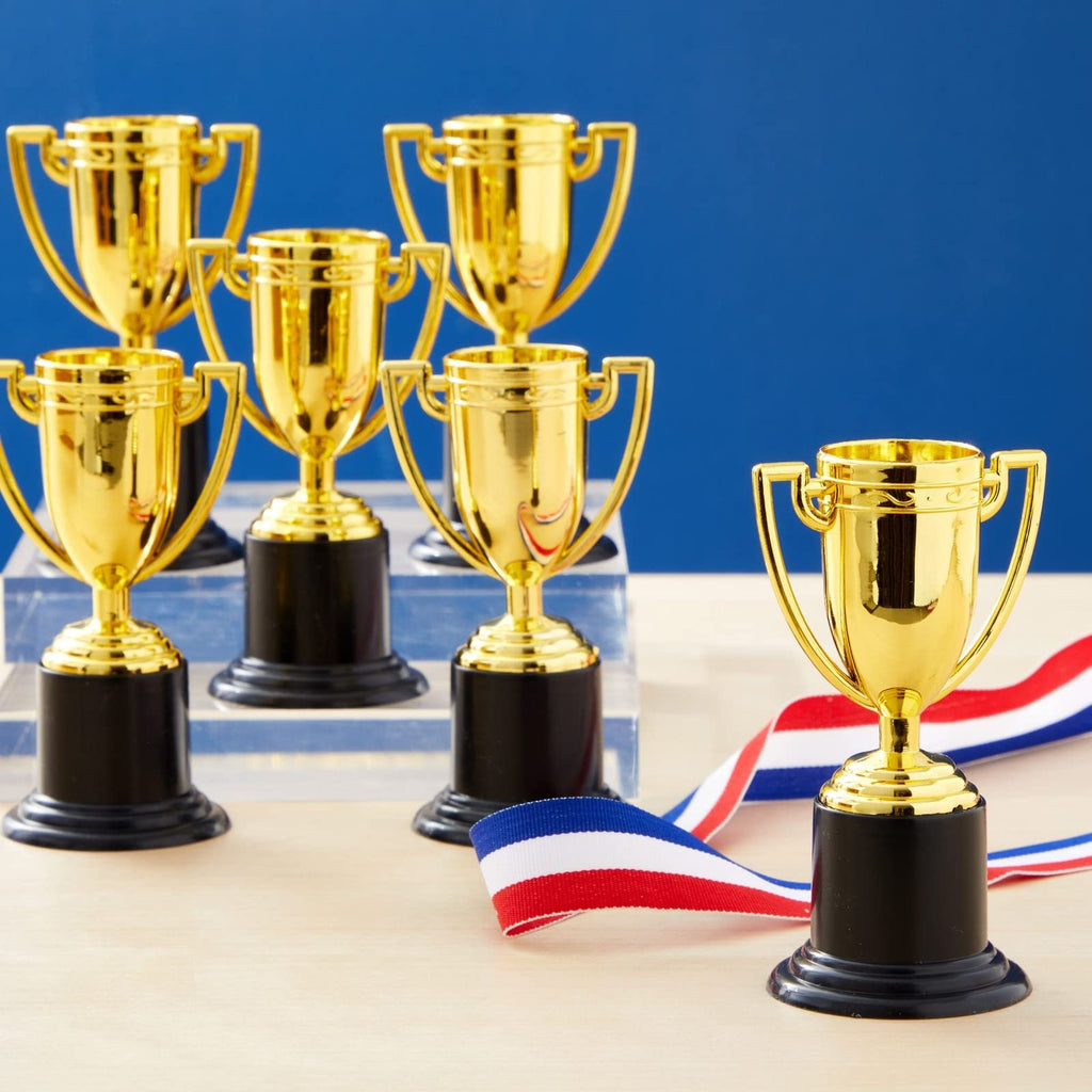 Juvale Mini Trophies Bulk - 4 in, Gold-Plated Plastic, 24-Pack - Trophies for Kids & Adults - Sports, School & Party Awards