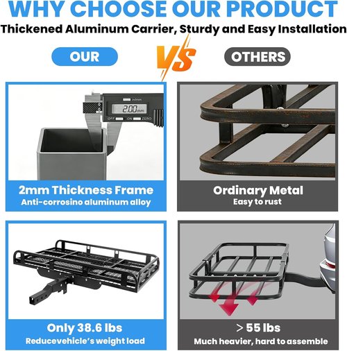 Aluminum Hitch Cargo Carrier by [Brand Name] - 1000LBS Capacity with Ramp | 53” x 29” x 9” for SUVs & Trucks