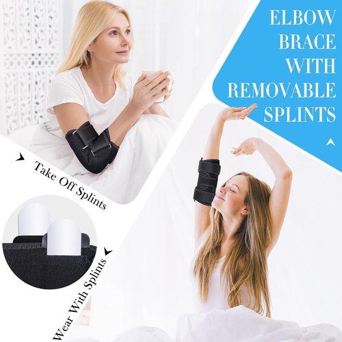 Niceuare Elbow Brace with 2 Removable Metal Splints - Adjustable Elbow Support for Tendonitis, Cubital Tunnel Syndrome, and Ulnar Nerve Entrapment Pain Relief Fit Men ＆ Women
