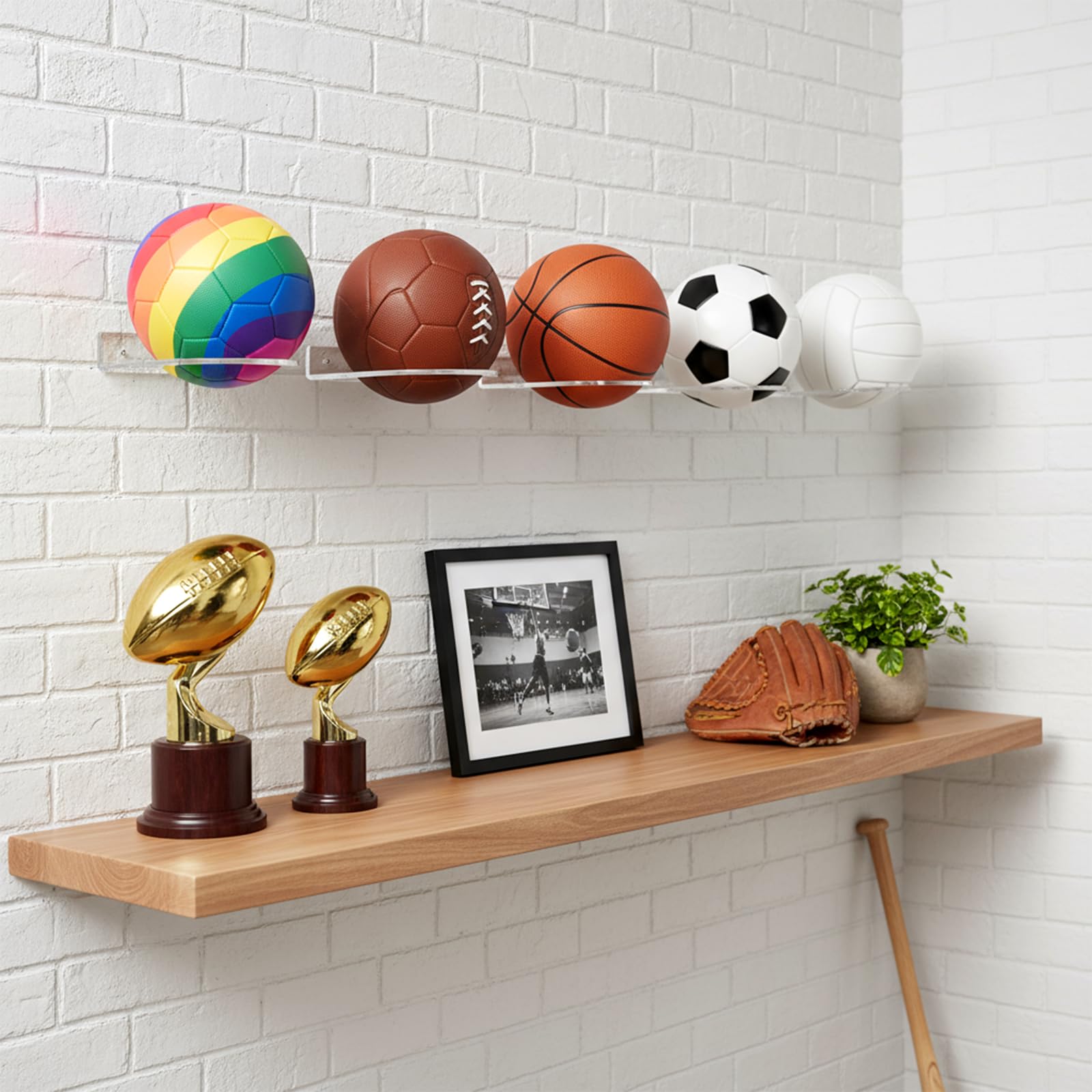 MAQUITA 4 Pcs Basketball Holder Wall Mount, Acrylic Ball Display Rack, Clear Storage Hanger for Football Soccer Volleyball Rugby