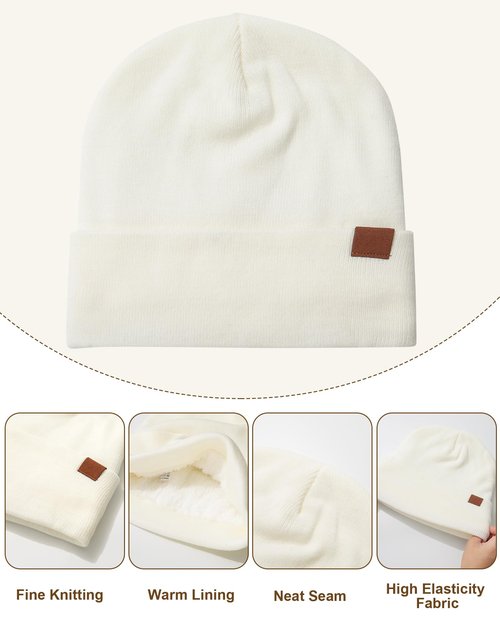 Women's Winter Knit Beanie Hat Touchscreen Gloves Long Neck Scarf Set Warm Soft Knit Beanie Cap for Cold Weather (White)