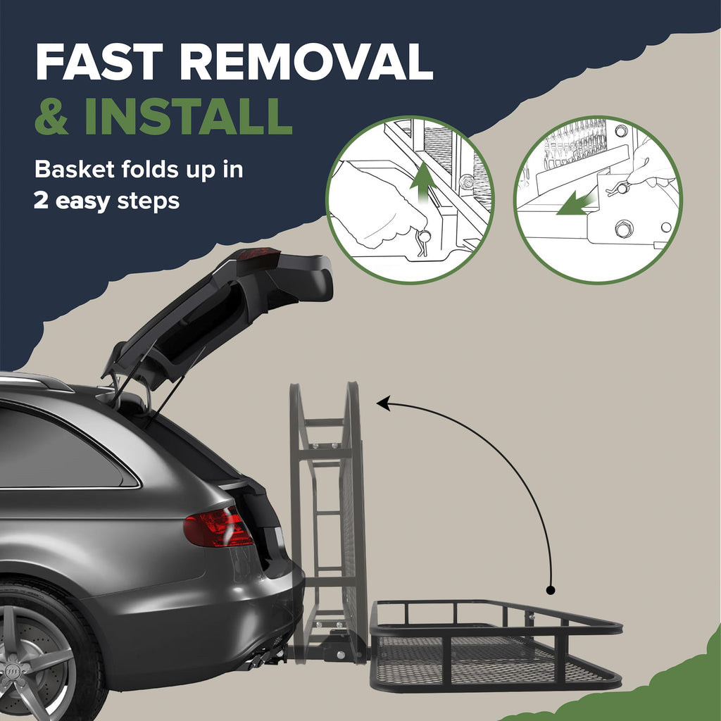 ARKSEN 60" x 23" x 5.5" Folding Hitch Cargo Carrier Basket w/Waterproof Cargo Bag(16.5 Cu Ft), Net, Hitch Stabilizer, 2 Ratchet Straps, 500 Lbs Heavy Duty Rear Trailer Cargo Rack Fits 2" Receiver