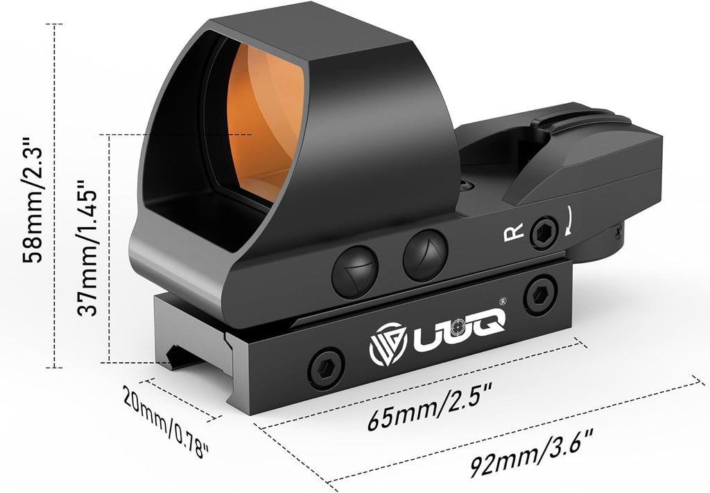 UUQ Rechargeable Reflex Sight - 1x28x40mm Red Dot Optic with Multiple Reticles | Picatinny Rail Compatible