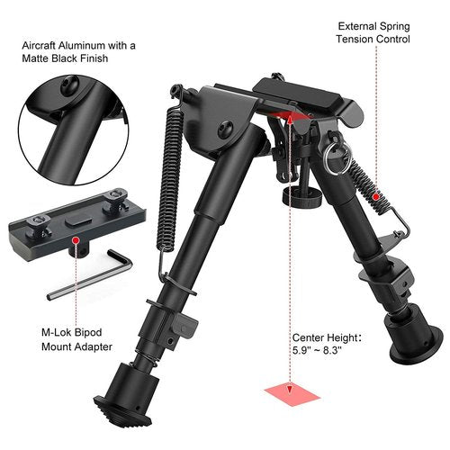 Xaegistac Rifle Bipod Adjustable 6-9 Inch Bipods with Quick Release Adapter for M Lock Rail,Lightweight and Stable for Hunting and Shooting