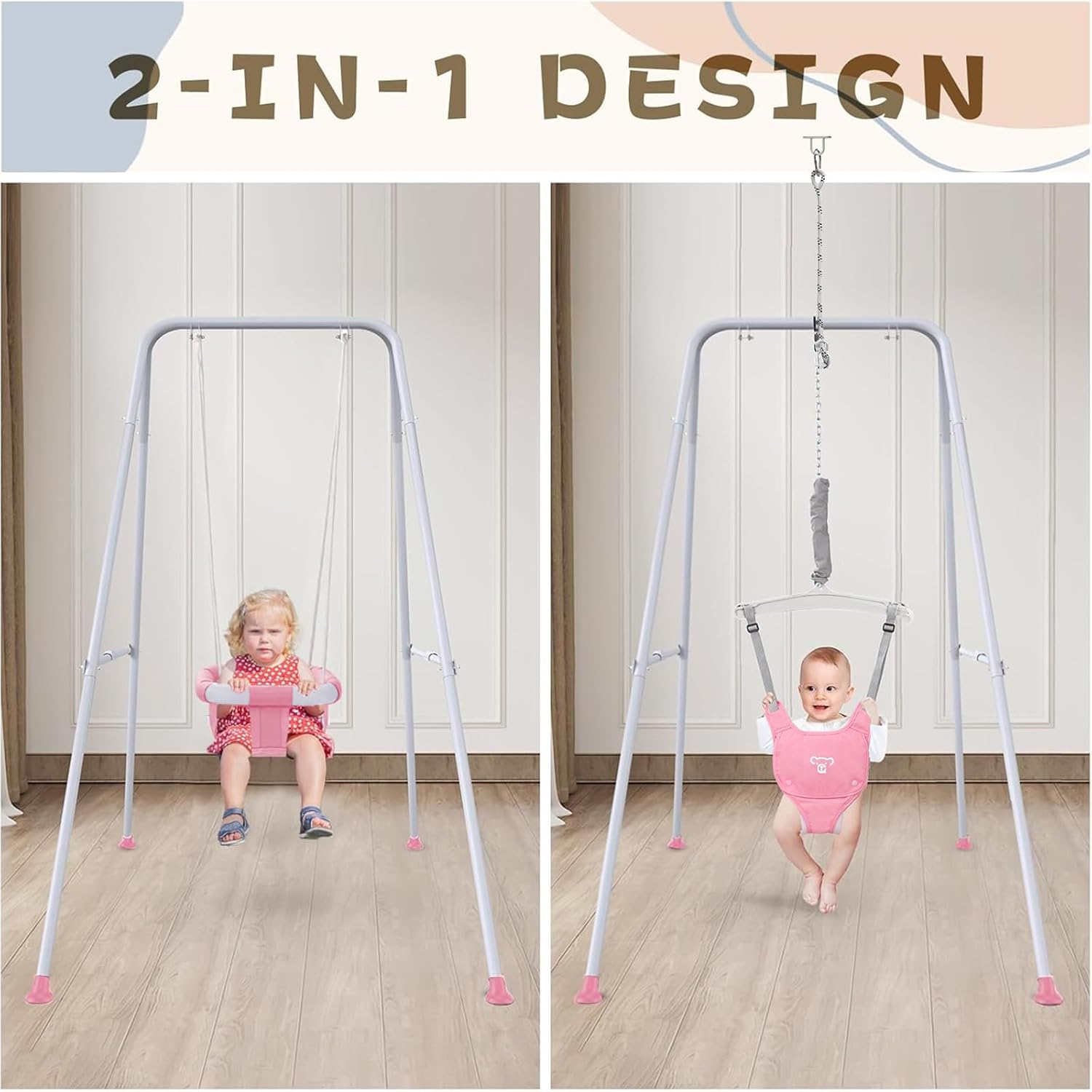 Skiennix 2-in-1 Baby Jumper & Swing - Versatile Indoor/Outdoor Use, Foldable Stand (Pink)