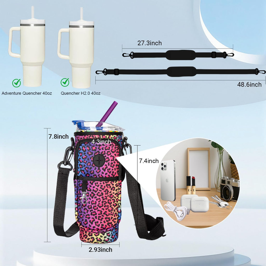 Stanley Water Bottle Holder - Adjustable Strap & Phone Pocket for 40oz Tumbler | Durable Carrier Bag