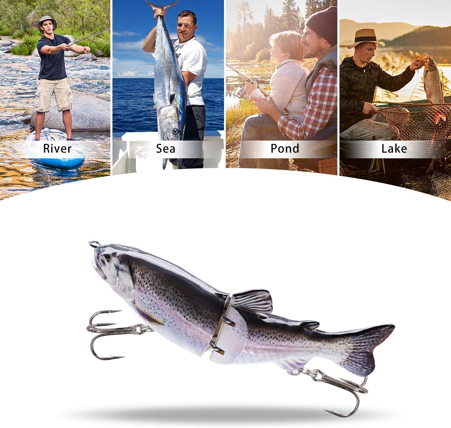 TRUSCEND Easy Catch SwimMax with BKK Hooks, Magic Noisy Wiggling and Vibrating Actions for More Bites, Lifelike Fishing Lures for Bass Trout Walleye Crappie, Strongest Dyneema Fiber Jointed Swimbaits