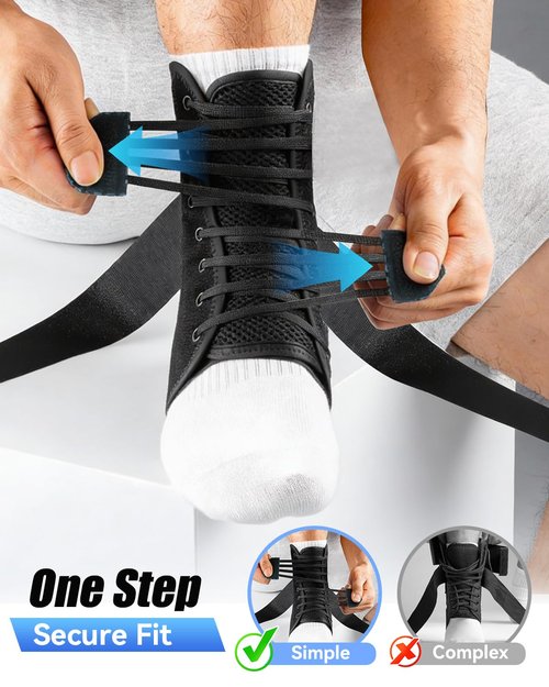 Goldeer Slim-Fit Ankle Brace for Both Feet with Quick Lace Up and 2 Side Shaped Pads, Air Fabric Cool Ankle Support Brace for Women Men Sprained Ankle, Ankle Stabilizer for Sport, Daily Activities, Injury Recovery and Gym(M)
