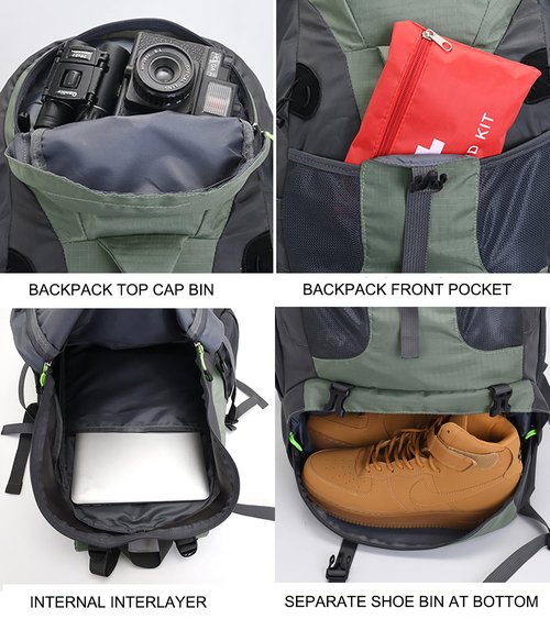 Bseash 50L Hiking Backpack, Water Resistant Lightweight Outdoor Sport Daypack Travel Bag for Camping Climbing Skiing Cycling (Blue Green - With Shoe Compartment)