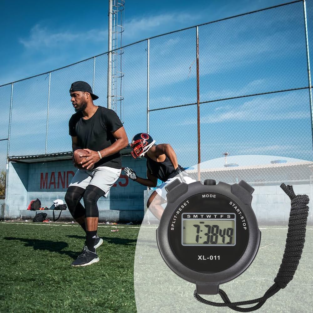 Skiennix Digital Sport Stopwatch Timer - Large Display with Date, Time & Alarm | 6-Pack, Black