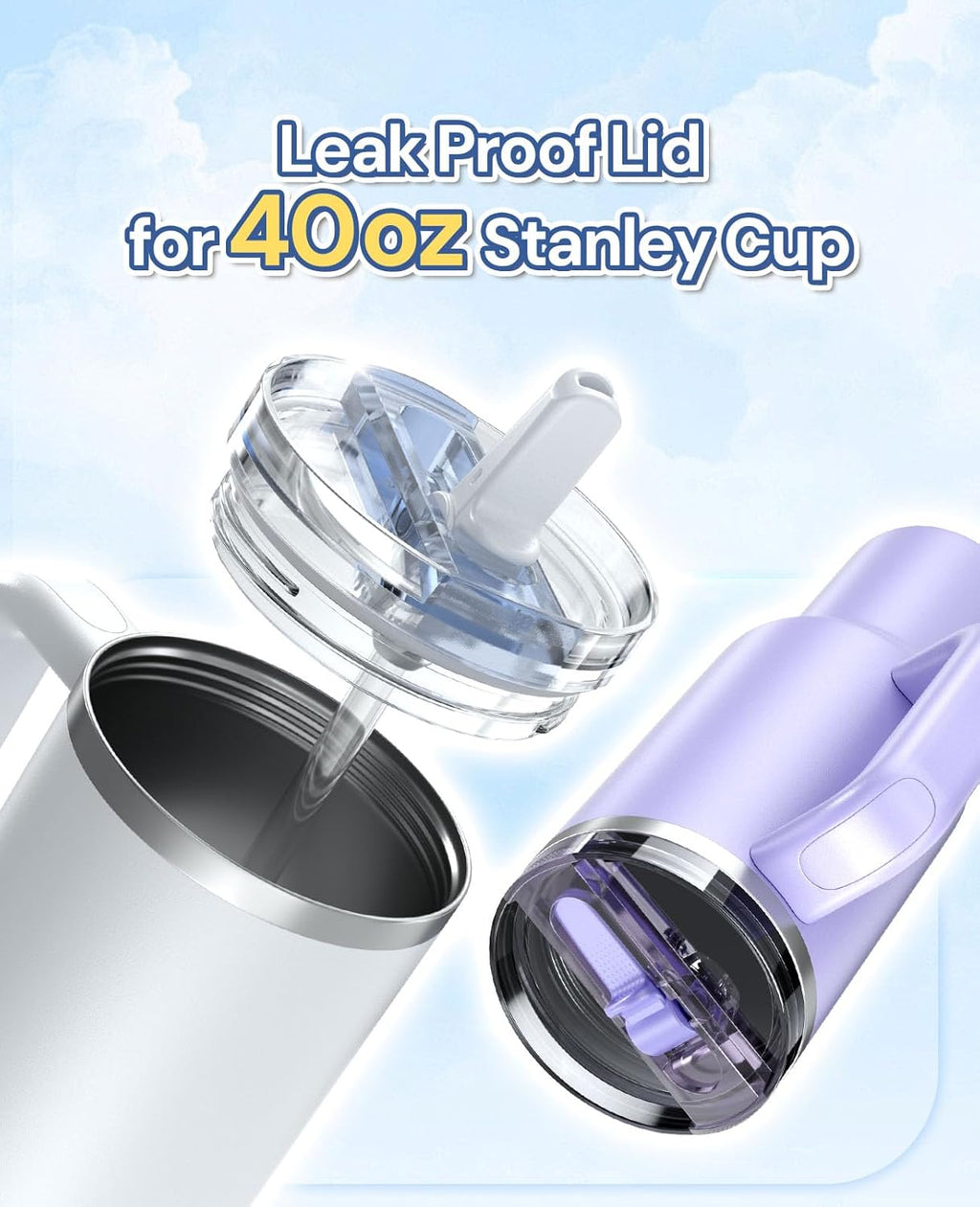 Stanley 40oz Flip Straw Lid - Leak Proof Replacement for H2.0 Quencher | BPA-Free, No Spill, 2 Pack