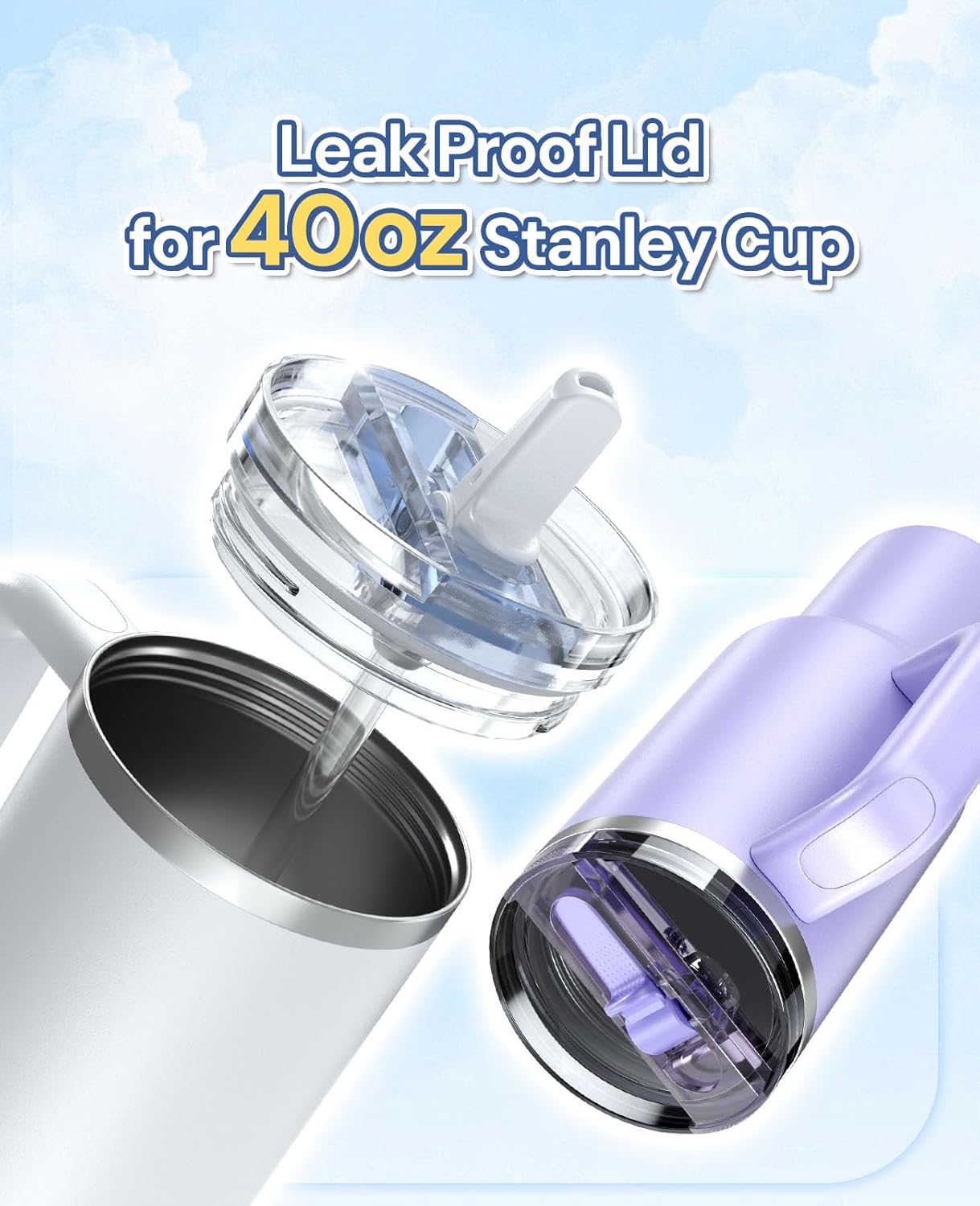Stanley 40oz Flip Straw Lid - Leak Proof Replacement for H2.0 Quencher | BPA-Free, No Spill, 2 Pack