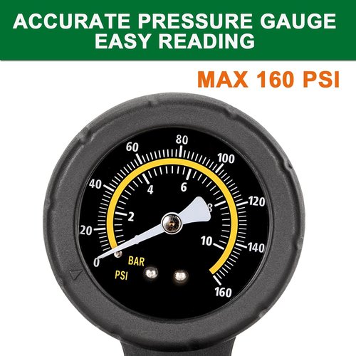 Bike Pump with Pressure Gauge | 160 PSI Portable Air Pump for Presta & Schrader Valves