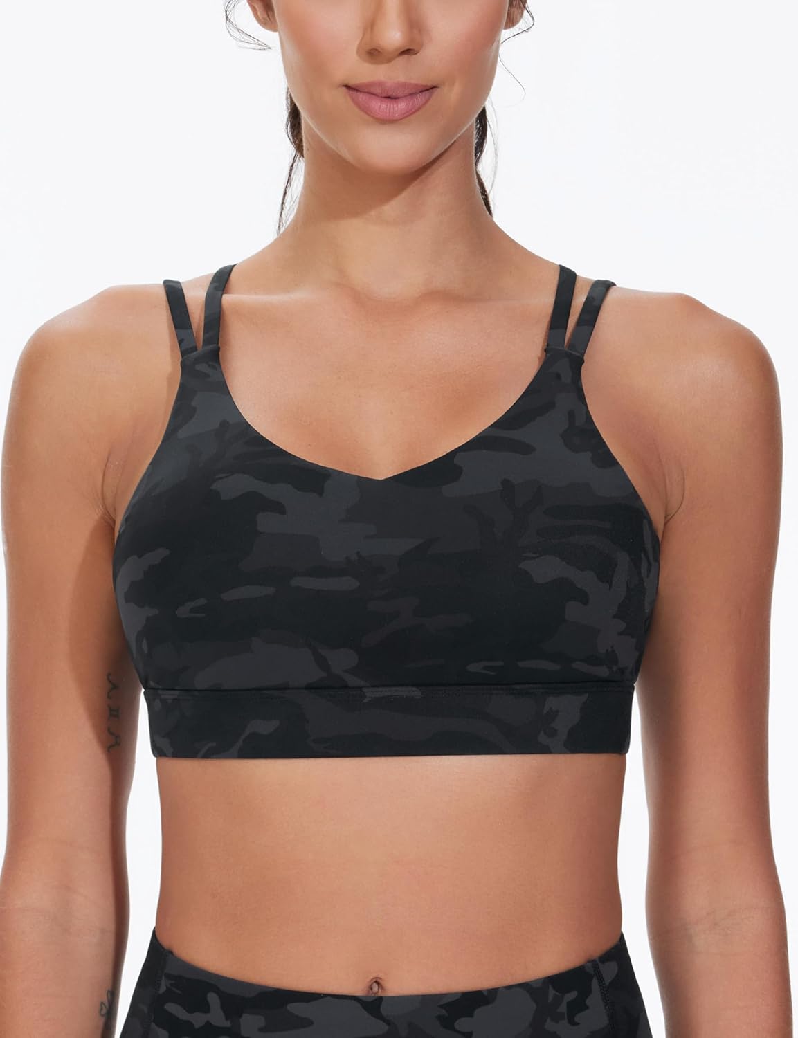 The Gym People Women's Sports Bra - Supportive Double Spaghetti Strap with Padded Design