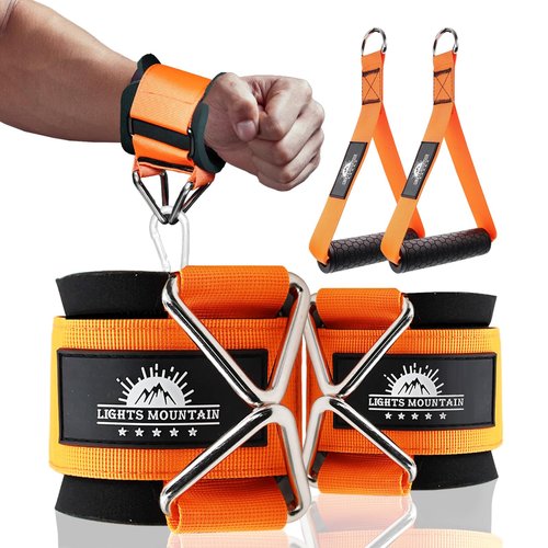 Lights Mountain Gym Handles & Wrist Cuffs Set – Heavy-Duty Cable Machine Attachments for Lateral Raises, Strength Training, Resistance Workouts & Pull Exercises, Padded Grip & Adjustable Straps