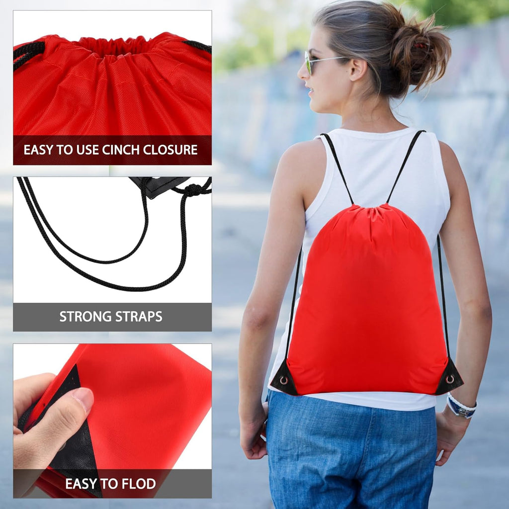 Shappy Drawstring Backpack - Bulk Sports Gym Cinch Bag for Men & Women | Red, 200 Pcs