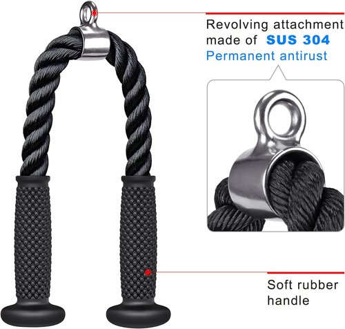 Kipika Tricep Pull Down Attachment - Cable Machine Accessory for Home Gym | Durable & Versatile Fitness Tool