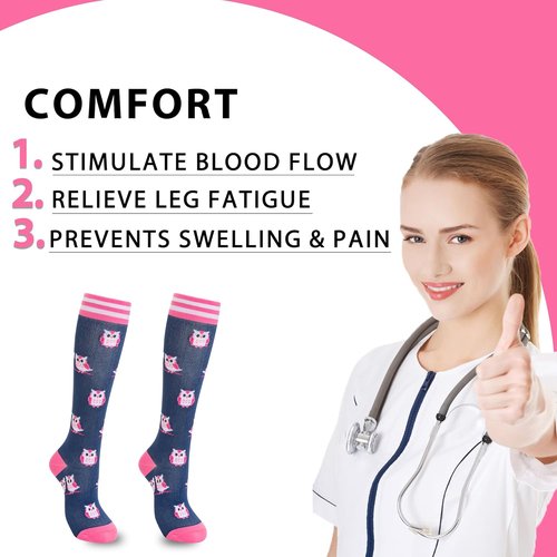 Fenglaoda Compression Socks - 6 Pairs Knee High Support for Running, Travel & Nursing