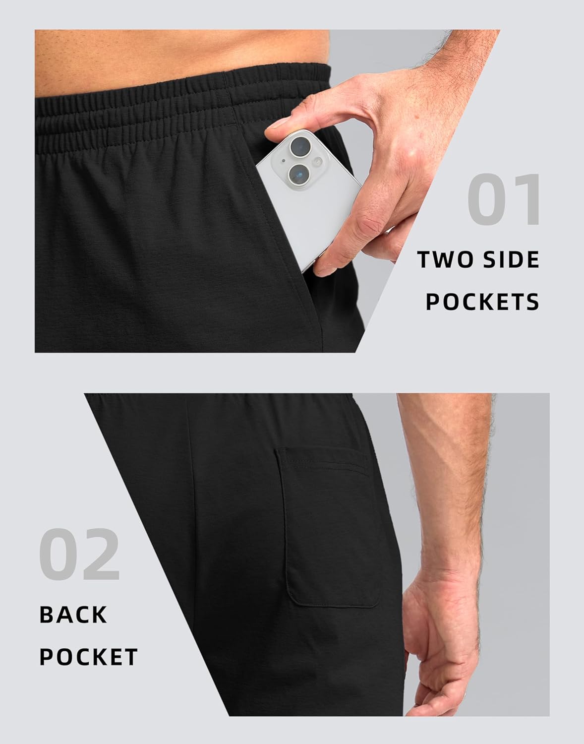 Pudolla Men's Lounge Shorts - Lightweight 9" Sweat Jersey with Pockets for Gym & Athletic Wear