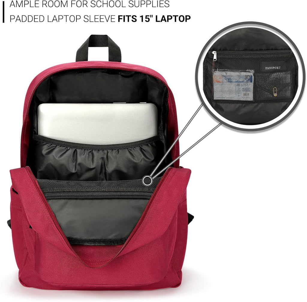 ZORFIN Water Resistant Backpack - Lightweight School & Travel Bookbag for Men & Women | Russet Red