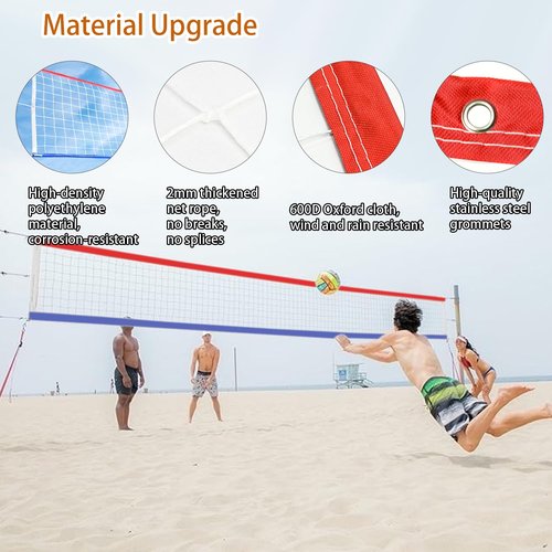 Volleyball Net Outdoor Indoor with Upgraded Weather Resistance Steel Cable Pro Volley Ball Net Replacement,Portable for Backyard,Pool,Beach,School,Official Size 32x3FT(Net Only) (Red/Blue)