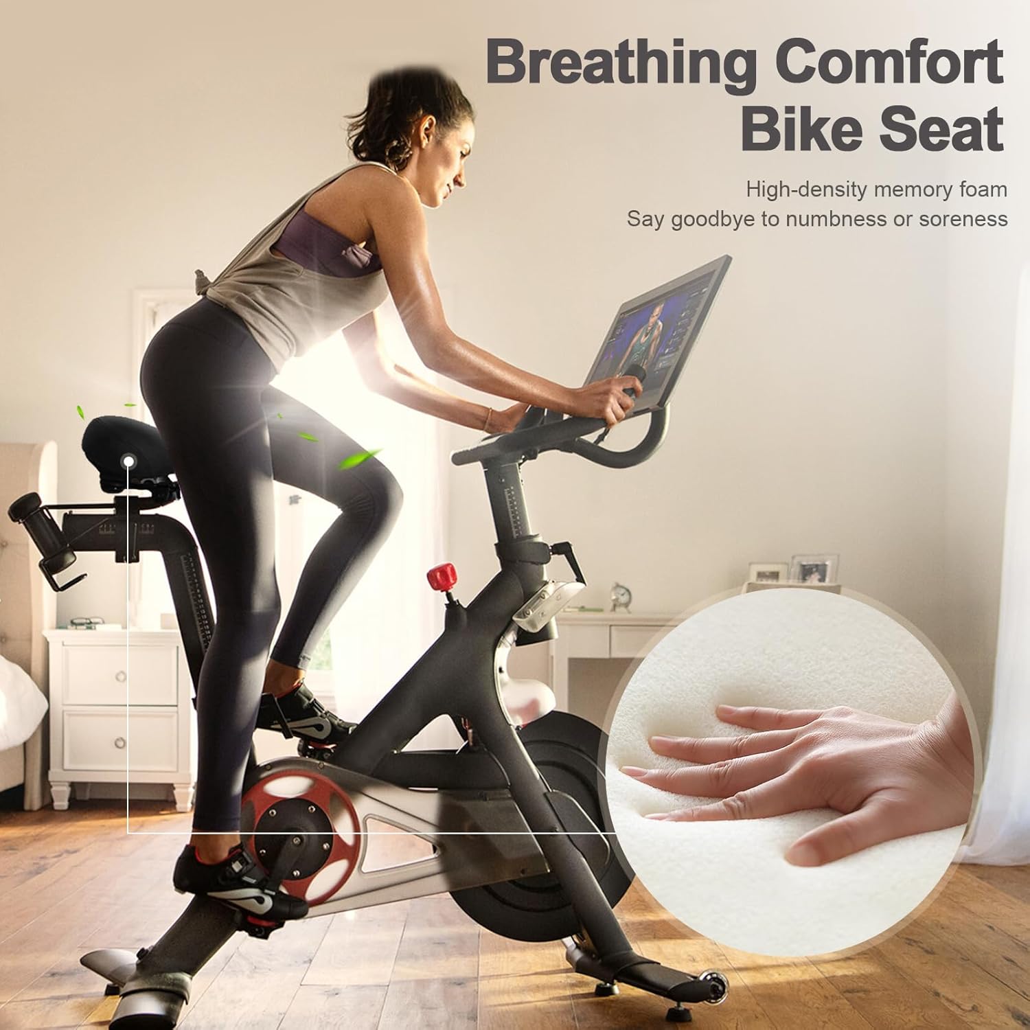 Skiennix Wide Bicycle Seat - Comfortable Memory Foam, Sweatproof Design | Best Replacement for Exercise & Mountain Bikes