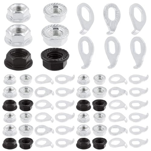 Keadic 60Pcs 3 Size Bicycle Wheel Axle Nut and Safety Washer Kit, Hub Flanged Axle Nut Hardware Parts and Wheel Retaining Hooks Repair Set for Mountain Road Folding Bike Front and Rear Wheel