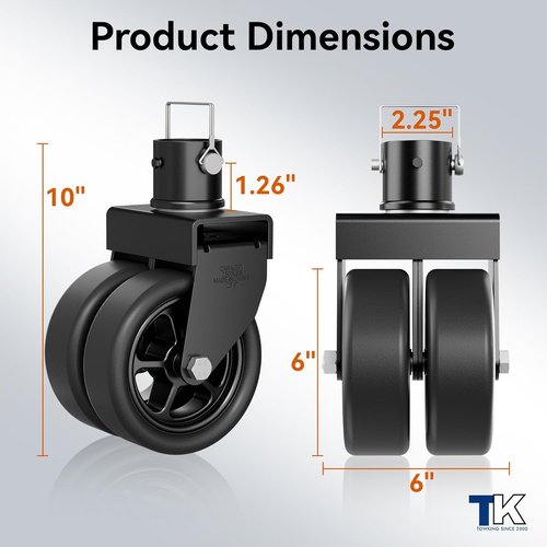 Dual 6" Trailer Jack by [Brand Name] - 2,500lbs Capacity with Upgraded Spoked Wheels & Reinforced Bracket | Black