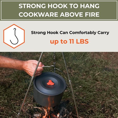 Tactiko Survival 33" Camping Tripod for Cooking - Stainless Steel Folding Stand, Adjustable Chain – Compact, Lightweight Outdoor Gear for Hanging Kettles, Pots & Percolators