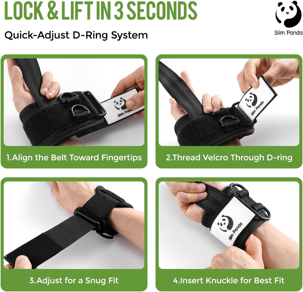 Slim Panda Weight Lifting Straps - Heavy Duty Double Cuffed D-Ring Wrist Support for Men & Women