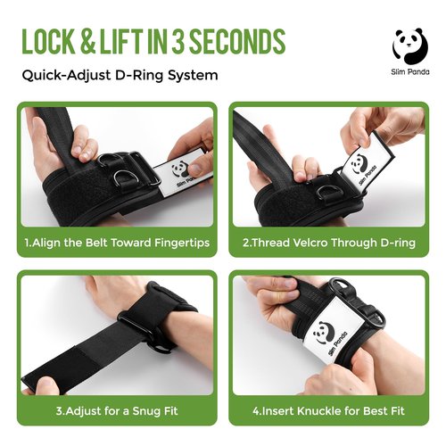 Slim Panda Weight Lifting Straps With Double Cuffed D Ring, Wrist Support for Men Women ,Heavy Duty Thick Comfortable Lifting Straps, Secure Fit, Enhanced Grip, Straps for Weightlifting & Strength Training (Black)